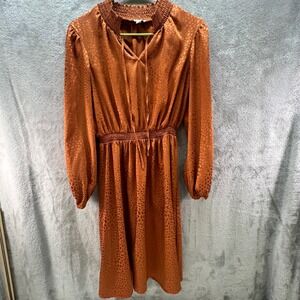 Chenault Dress Women S Leopard Satin Smocked Waist Midi Peasant Boho Romantic